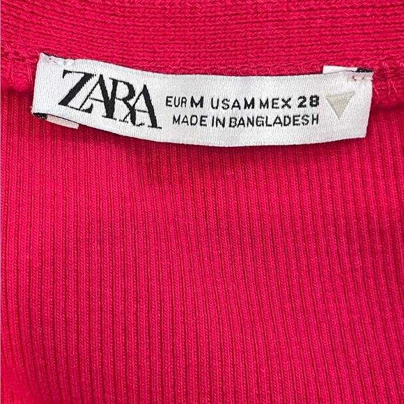 Zara Pink One Button Cropped Ribbed Cardigan Size Medium - Picture 5 of 7